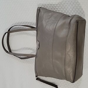 Coach Metallic Signature Leather Zip Up Lined Tote Shoulder Bag Purse F19409